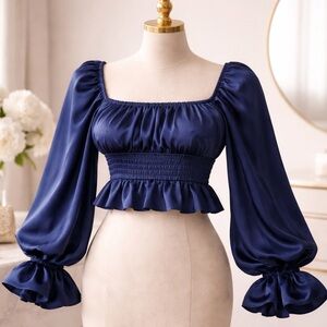 French Kiss Blue Off-the-Shoulder Peplum Blouse -